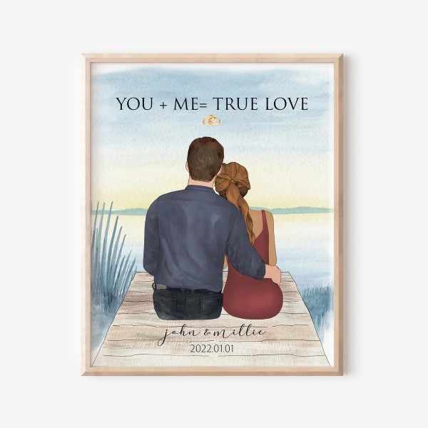 Custom Couple with Blanket Illustration with Sunset View