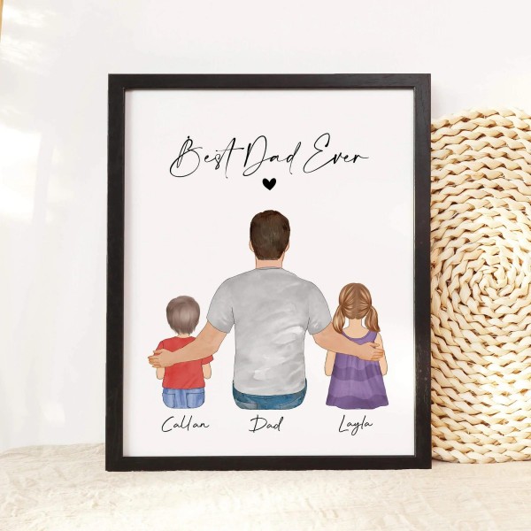 Daddy and Kids Family Portrait | Father's Day Gift