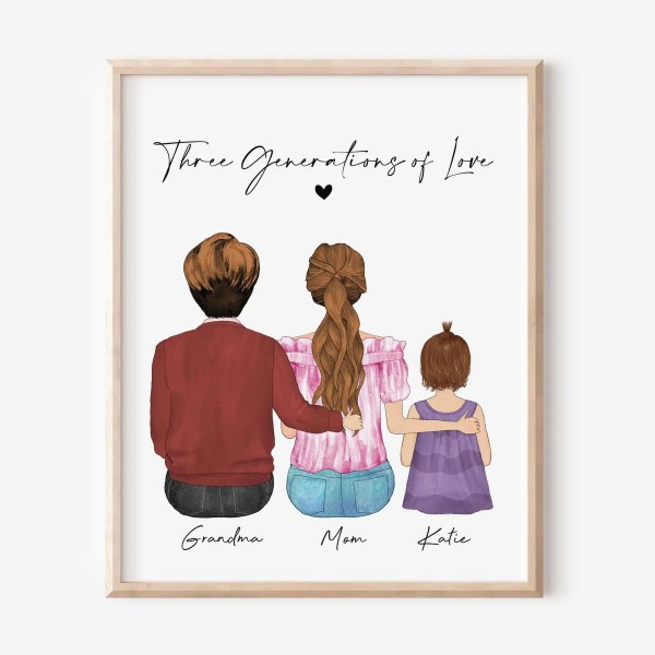 Three Generations of Love Family Portrait | Mother's Day Gift