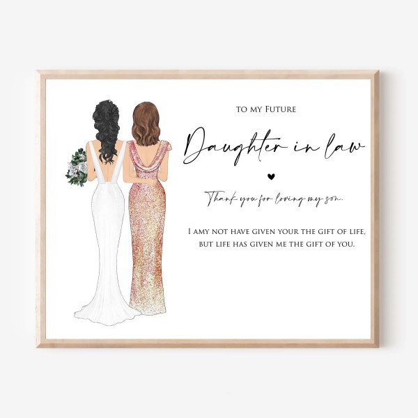 Bride gifts from mother in law on Wedding day, Future daughter in law Gift, Custom wedding illustration, Bridal Drawing Art Keepsake