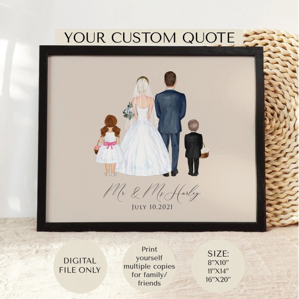 Custom Wedding Illustration with Flower Girl and Boy