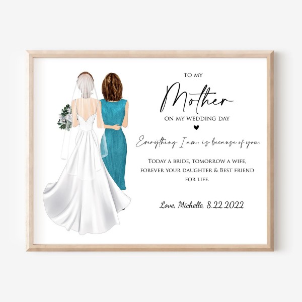 Mother of the Bride gift on wedding day, Custom wedding illustration, Personalized Mom and daughter drawing, Bridal Drawing Art Keepsake