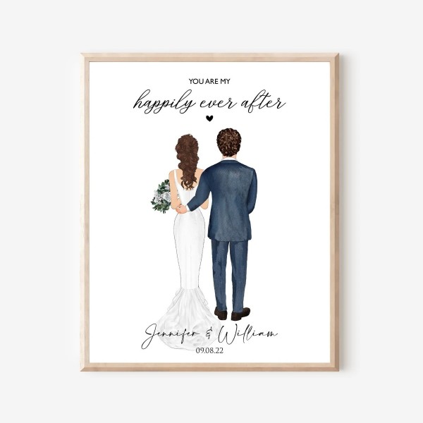 Wedding Gift for Couple| Custom Husband & Wife Portrait| Personalized Newlyweds Art Print| 1st Anniversary| You are my happily ever after