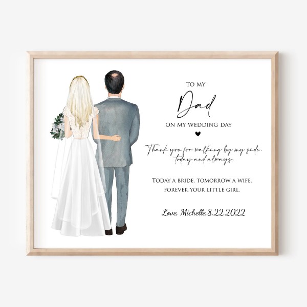 Wedding gift for Father of the Bride gift on wedding day, Wedding illustration for Dad from Daughter, Personalized Father Daughter drawing