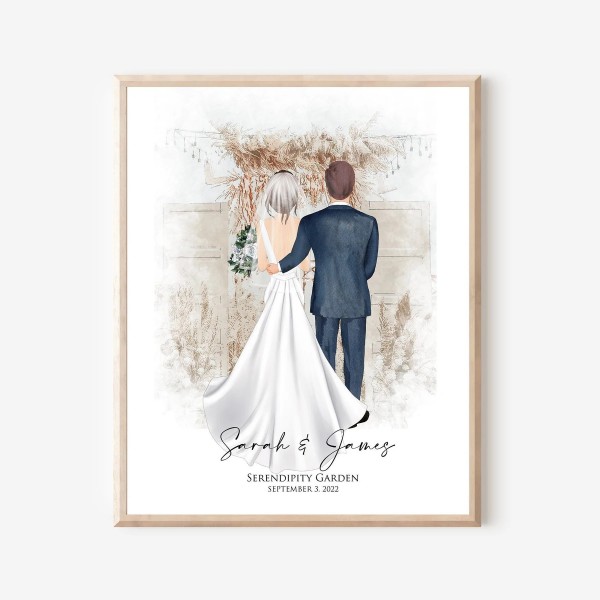 Wedding gift for the couple, Bridal Shower Gift, 1st Anniversary gift for her,Custom wedding altar watercolor drawing,Alternative guest book
