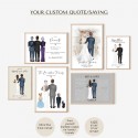 Wedding gift for Parents of the Groom on the wedding day, Wedding illustration of Parents from Son, Personalized Groom mom dad drawing